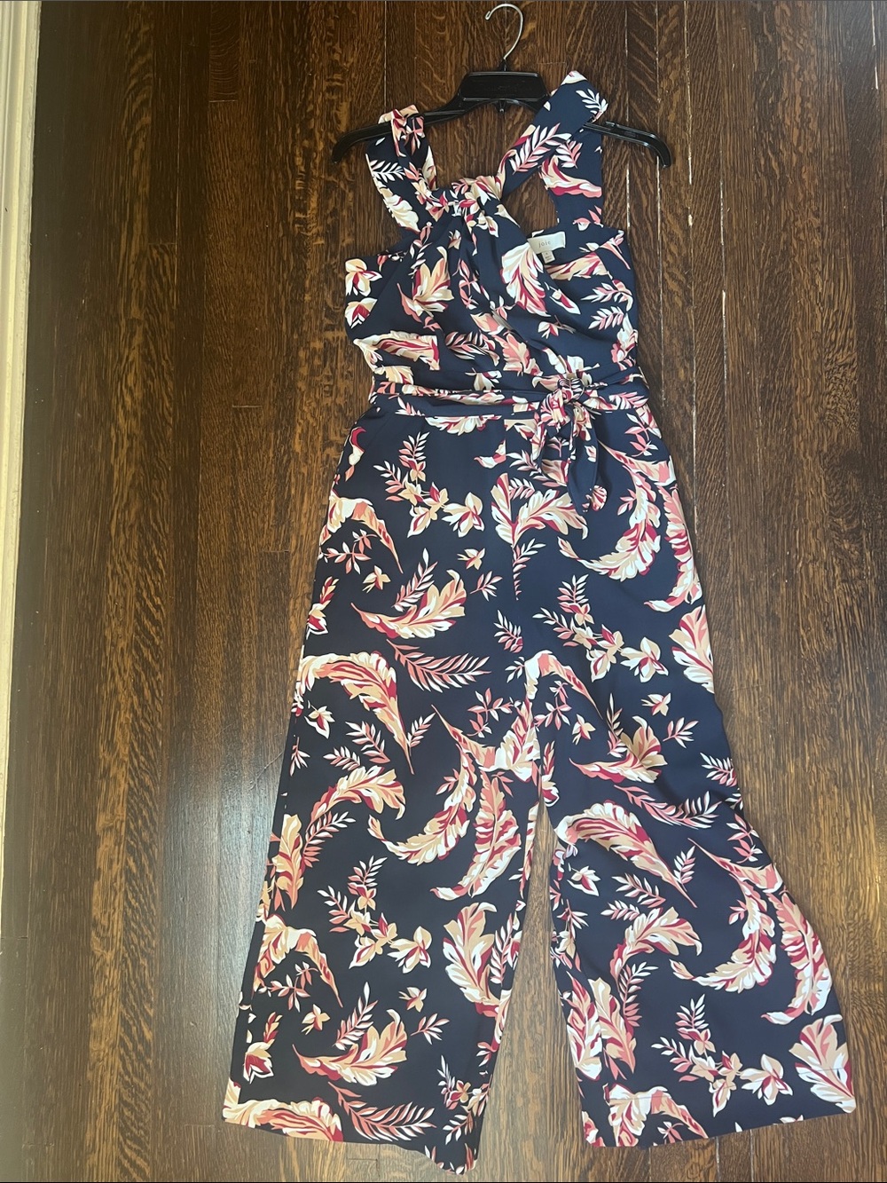 Joie Navy Floral Wide-Leg Sleeveless Jumpsuit with Tie Waist